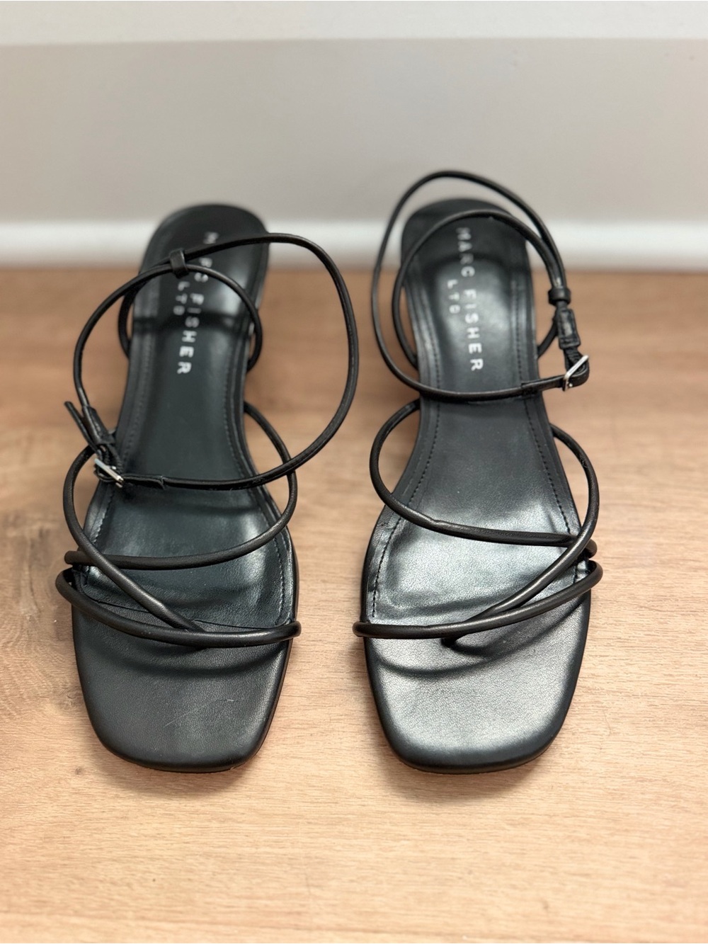 Marc Fisher Black Strappy Square-Toe Sandals